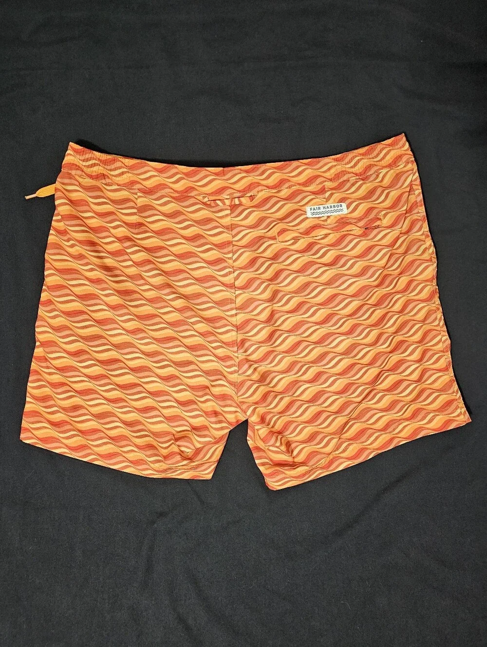 Fair Harbor Orange Retro Wave Print Swim Trunks Shorts Size 33 Sustainable Beach